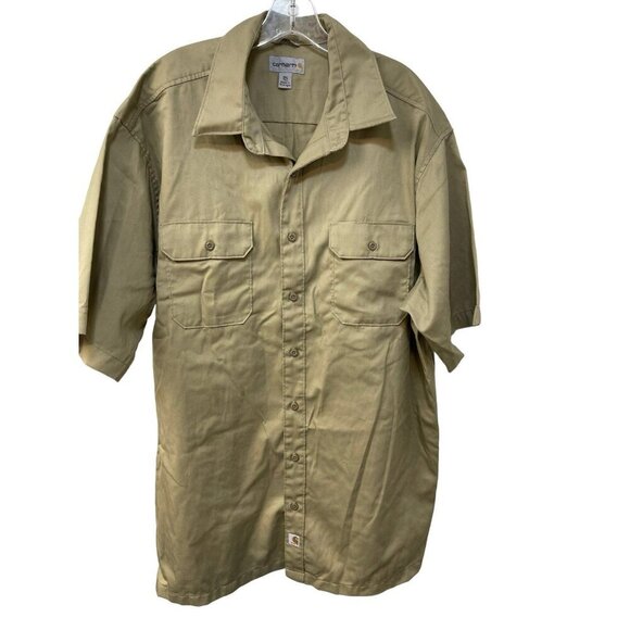 Carhartt Heavy Duty Tan Short Sleeve Button Down Chore Shirt Men’s 2XL Tall - Picture 1 of 6